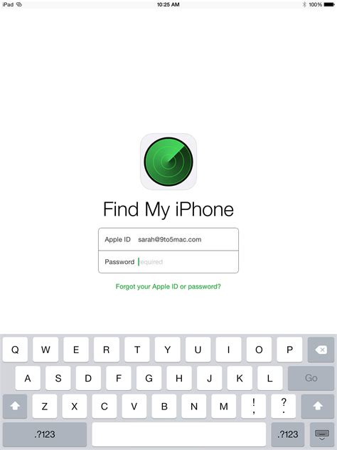 Вход в приложение Find My iPhone