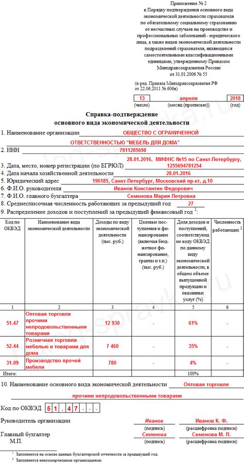 Заполнение информации о сфере деятельности