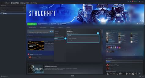 Запуск приложения Steam и выбор языка