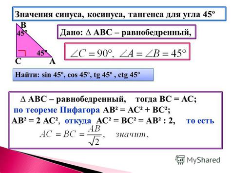 Значение тангенса в теореме о треугольниках