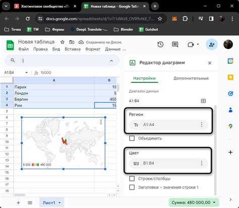 Изменение диапазона диаграммы в Google Sheets