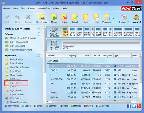 Как увеличить EFI с помощью Minitool Partition Wizard?