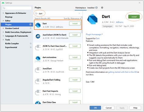 Как установить Dart SDK в Android Studio