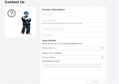Обратитесь в службу поддержки Roblox