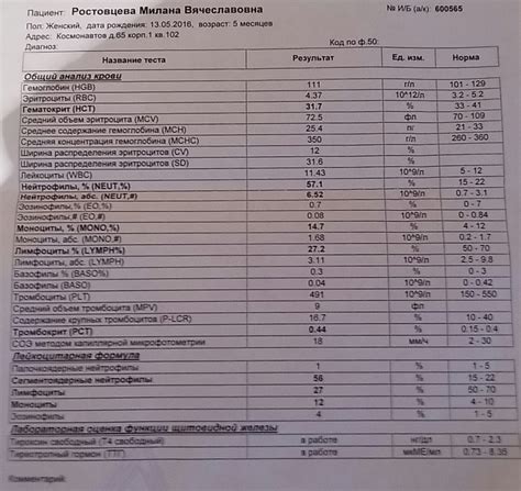 Общий анализ пациента