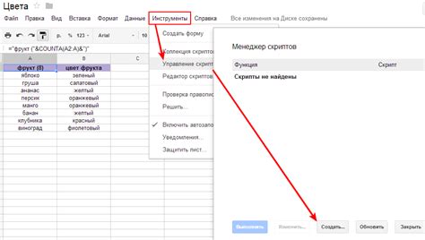 Описание функционала Google Таблицы