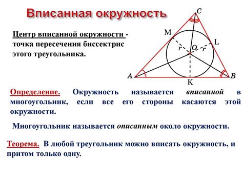 Определение центра вписанной окружности в прямоугольном треугольнике