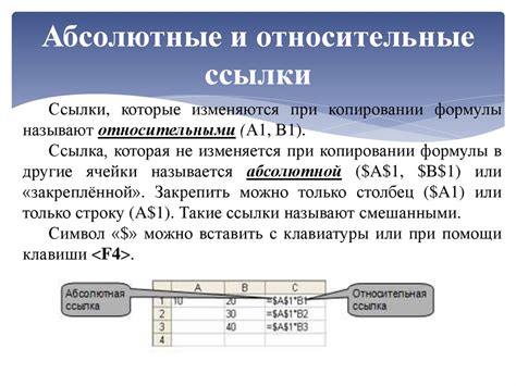 Переключение между абсолютной и относительной ссылкой