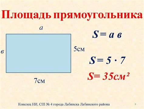 Правила расчета площади прямоугольника для учащихся 3 класса