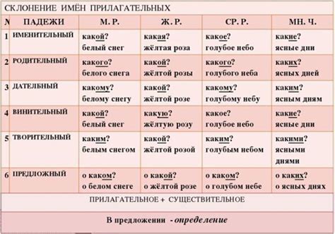 Правила склонения имени прилагательного в различных случаях