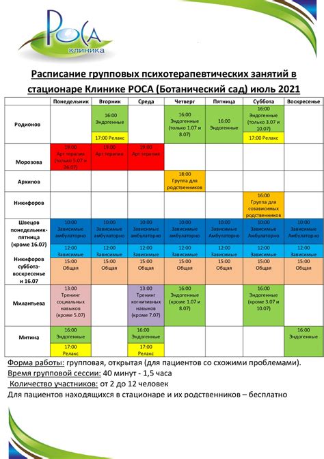 Расписание групповых занятий