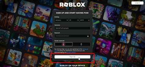 Регистрация на сайте Roblox