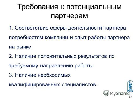 Требования к потенциальным партнерам