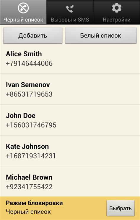 Управление блокировкой звонков через черный список