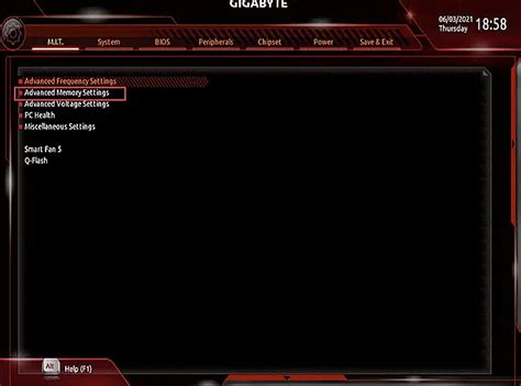 Управление оперативной памятью в BIOS Gigabyte