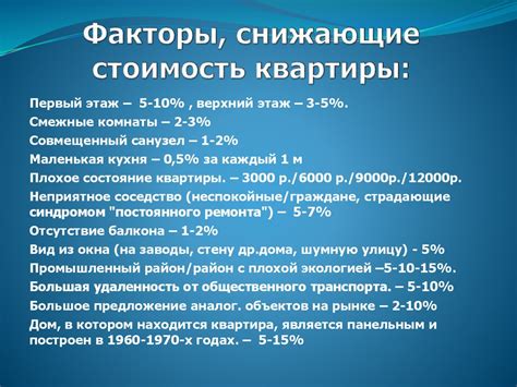 Факторы влияющие на стоимость квартиры