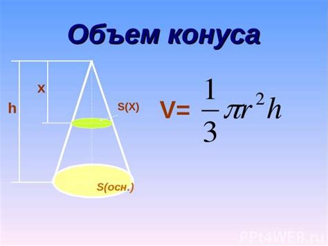 Формула вычисления объема конуса