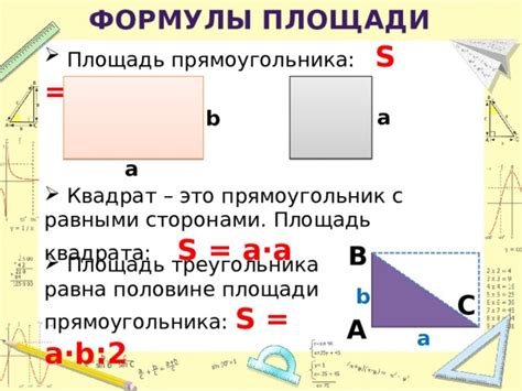 Формула для расчета длины прямоугольника по ширине и площади