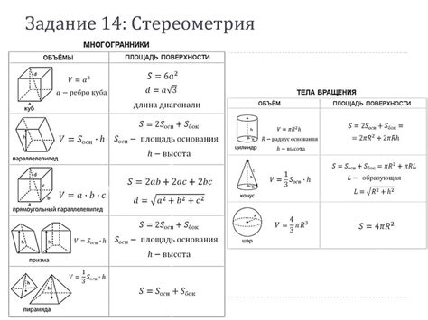 Формулы для расчета боковой площади