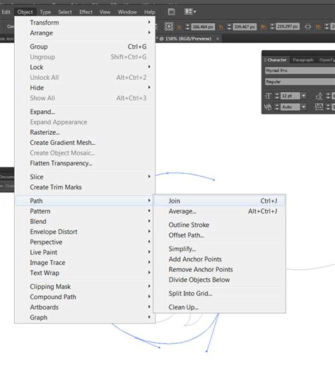 Шаги для объединения двух точек в Adobe Illustrator