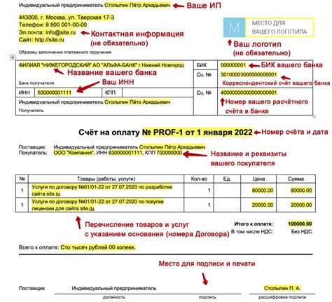 Шаги по созданию счета-договора