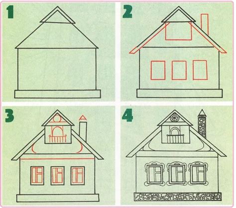 Этапы рисования домика для детей 6 лет